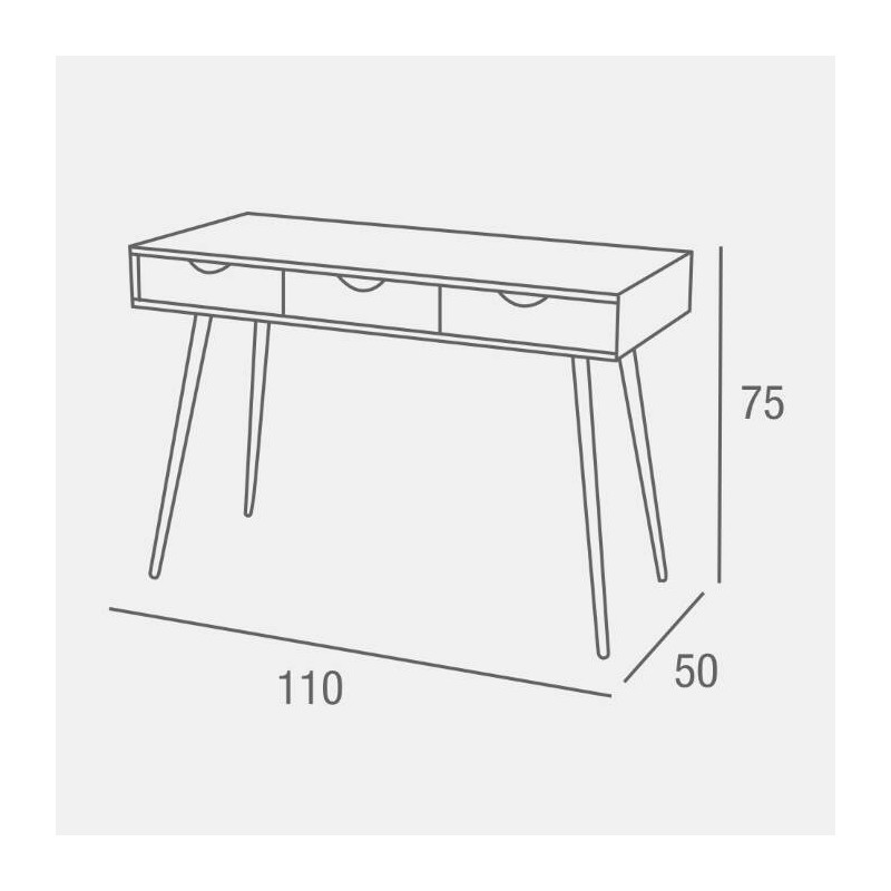 Mesa Escritorio Roble con 3 Cajones y Patas Estilo Escandinavo – Compacta y Funcional, 110x50x75 cm