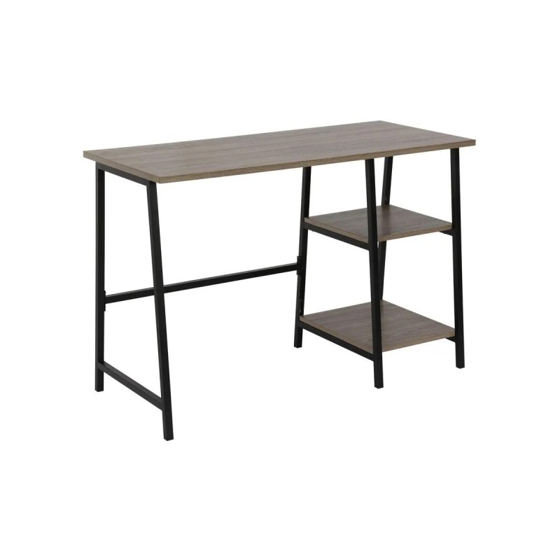 Mesa Escritorio Industrial con Estante y 2 Baldas – MDF Negro, Estructura Metálica y Roble, 110x50x75 cm