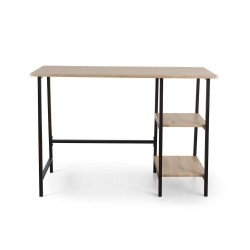 Mesa Escritorio Industrial con Estante y 2 Baldas – MDF Negro, Estructura Metálica y Roble, 110x50x75 cm