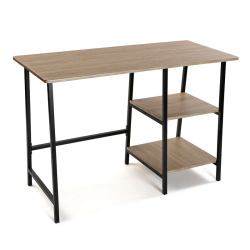 Mesa Escritorio Industrial con Estante y 2 Baldas – MDF Negro, Estructura Metálica y Roble, 110x50x75 cm