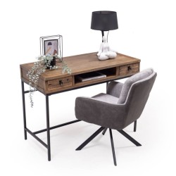 Escritorio Moderno Color Nogal con 2 Cajones y Patas Metálicas Negras – Diseño Elegante y Estable, 112x56x84 cm