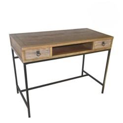 Escritorio Moderno Color Nogal con 2 Cajones y Patas Metálicas Negras – Diseño Elegante y Estable, 112x56x84 cm