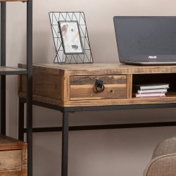 Escritorio Moderno Color Nogal con 2 Cajones y Patas Metálicas Negras – Diseño Elegante y Estable, 112x56x84 cm