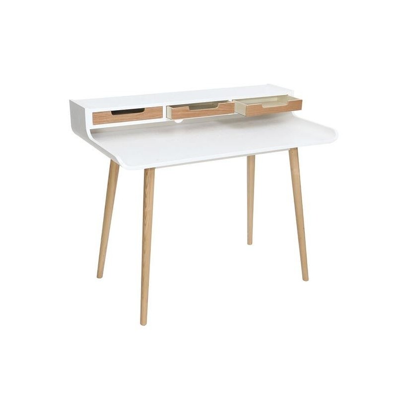 Mesa de Estudio - Escritorio con Encimera MDF Lacado en Blanco Mate y Patas de Pino Macizo – 120x60x90 cm