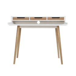Mesa de Estudio - Escritorio con Encimera MDF Lacado en Blanco Mate y Patas de Pino Macizo – 120x60x90 cm