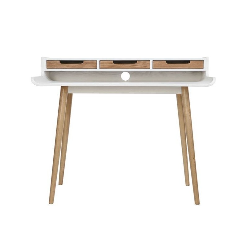 Mesa de Estudio - Escritorio con Encimera MDF Lacado en Blanco Mate y Patas de Pino Macizo – 120x60x90 cm