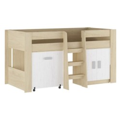 Cama Alta Juvenil con Escritorio y Armario Inferior 208,6 × 115,1 × 110,6 cm Color Blanco y Roble.