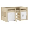 Cama Alta Juvenil con Escritorio y Armario Inferior 208,6 × 115,1 × 110,6 cm Color Blanco y Roble.