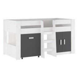Cama Alta Juvenil con Escritorio y Armario Inferior 208,6 × 115,1 × 110,6 cm Color Blanco y Grafito