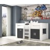 Cama Alta Juvenil con Escritorio y Armario Inferior 208,6 × 115,1 × 110,6 cm Color Blanco y Grafito
