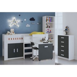 Cama Alta Juvenil con Escritorio y Armario Inferior 208,6 × 115,1 × 110,6 cm Color Blanco y Grafito