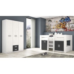 Cama Alta Juvenil con Escritorio y Armario Inferior 208,6 × 115,1 × 110,6 cm Color Blanco y Grafito