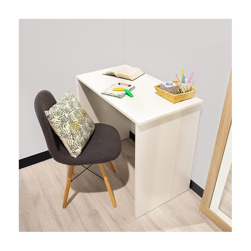 Mesa de Escritorio, Mesas para Ordenador, Acabada en Blanco, Medidas: 90 cm (An) x 49,5 cm (Fon) x 77 cm (Al)