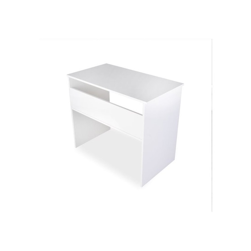 Mesa de Escritorio, Mesas para Ordenador, Acabada en Blanco, Medidas: 90 cm (An) x 49,5 cm (Fon) x 77 cm (Al)