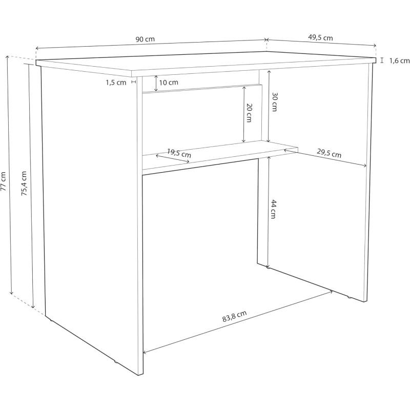 Mesa de Escritorio, Mesas para Ordenador, Acabada en Blanco, Medidas: 90 cm (An) x 49,5 cm (Fon) x 77 cm (Al)