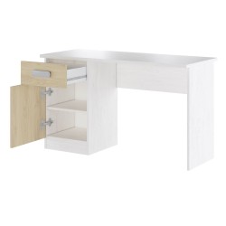 Mesa de Estudio, Escritorio con 2 Cajones, Mesa de Ordenador, Acabado en Color Blanco y Natural 70.8 x 120 x 49.8 cm