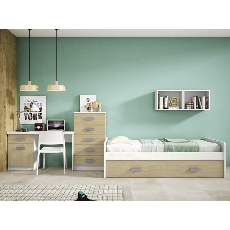 Mesa de Estudio, Escritorio con 2 Cajones, Mesa de Ordenador, Acabado en Color Blanco y Natural 70.8 x 120 x 49.8 cm