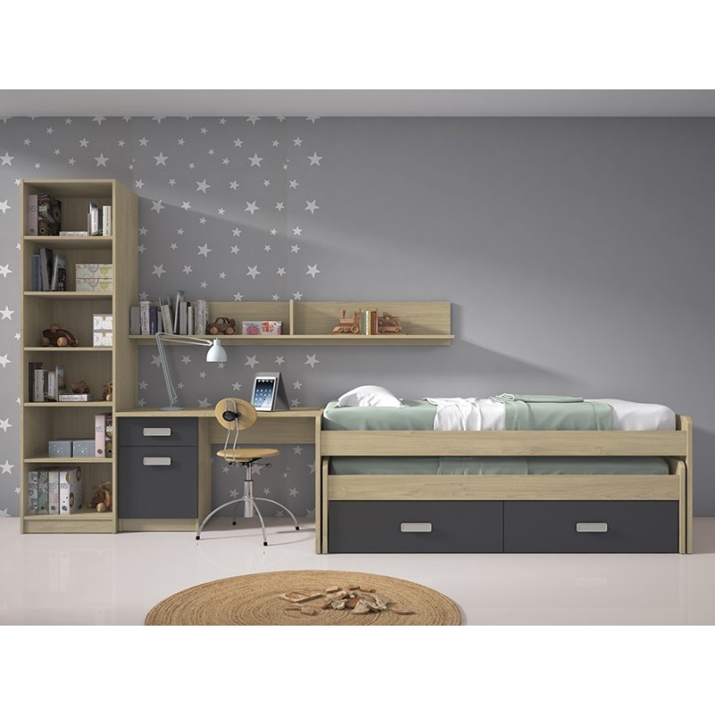 Mesa de Estudio, Escritorio con 2 Cajones, Mesa de Ordenador, Acabado en Color Grafito y Cambrian 70.8 x 120 x 49.8 cm