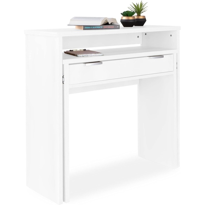 Mesa Escritorio Extensible, Color Blanco, Medidas: 90 cm (Largo) x 33-63,4 cm (Ancho) x 87,5 cm (Alto)