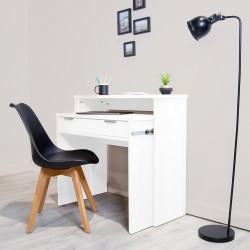 Mesa Escritorio Extensible, Color Blanco, Medidas: 90 cm (Largo) x 33-63,4 cm (Ancho) x 87,5 cm (Alto)