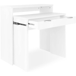 Mesa Escritorio Extensible, Color Blanco, Medidas: 90 cm (Largo) x 33-63,4 cm (Ancho) x 87,5 cm (Alto)