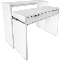 Mesa Escritorio Extensible, Color Blanco, Medidas: 90 cm (Largo) x 33-63,4 cm (Ancho) x 87,5 cm (Alto)