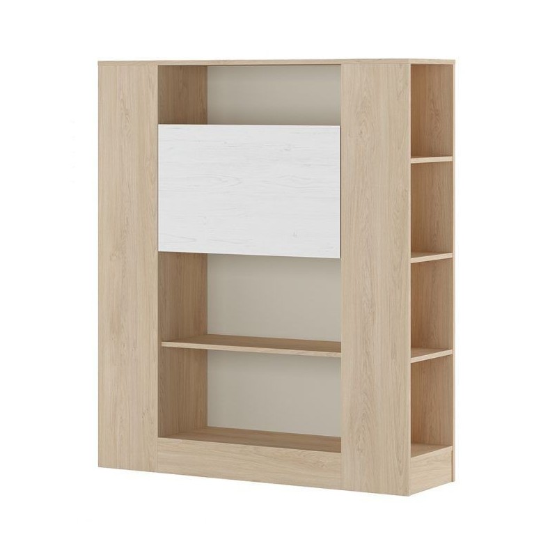 Estantería con Escritorio, Acabado en Cambrian y Blanco, Medidas: 119,6 cm (Largo) x 139,6 cm (Alto) x 34,5 Cm