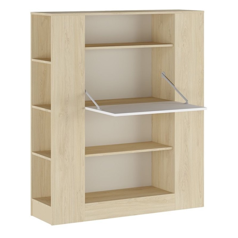 Estantería con Escritorio, Acabado en Cambrian y Blanco, Medidas: 119,6 cm (Largo) x 139,6 cm (Alto) x 34,5 Cm