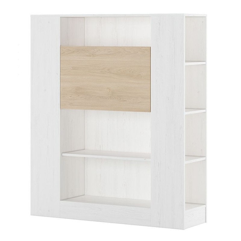 Estantería con Escritorio, Acabado en Blanco y Madera, Medidas: 119,6 cm (Largo) x 139,6 cm (Alto) x 34,5 Cm