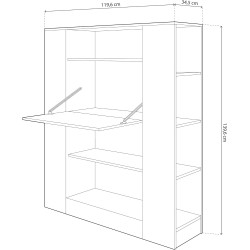 Estantería con Escritorio, Acabado en Blanco y Madera, Medidas: 119,6 cm (Largo) x 139,6 cm (Alto) x 34,5 Cm
