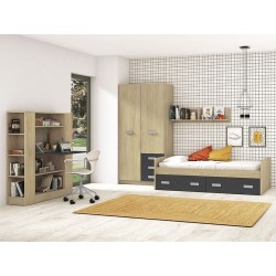 Estantería con Escritorio, Acabado en Cambrian y Grafito, Medidas: 119,6 cm (Largo) x 139,6 cm (Alto) x 34,5 Cm