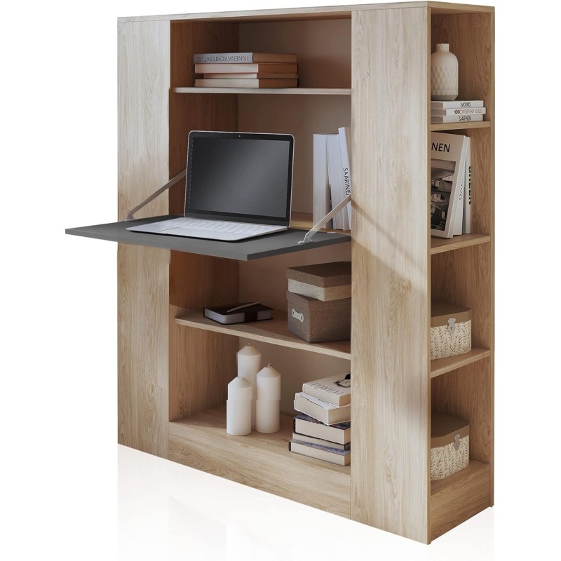 Estantería con Escritorio, Acabado en Cambrian y Grafito, Medidas: 119,6 cm (Largo) x 139,6 cm (Alto) x 34,5 Cm