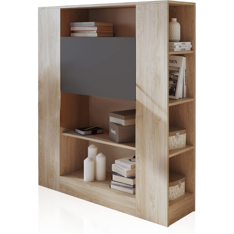 Estantería con Escritorio, Acabado en Cambrian y Grafito, Medidas: 119,6 cm (Largo) x 139,6 cm (Alto) x 34,5 Cm