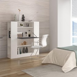 Estantería con Escritorio, Acabado en Blanco y Grafito, Medidas: 119,6 cm (Largo) x 139,6 cm (Alto) x 34,5 Cm