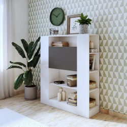 Estantería con Escritorio, Acabado en Blanco y Grafito, Medidas: 119,6 cm (Largo) x 139,6 cm (Alto) x 34,5 Cm