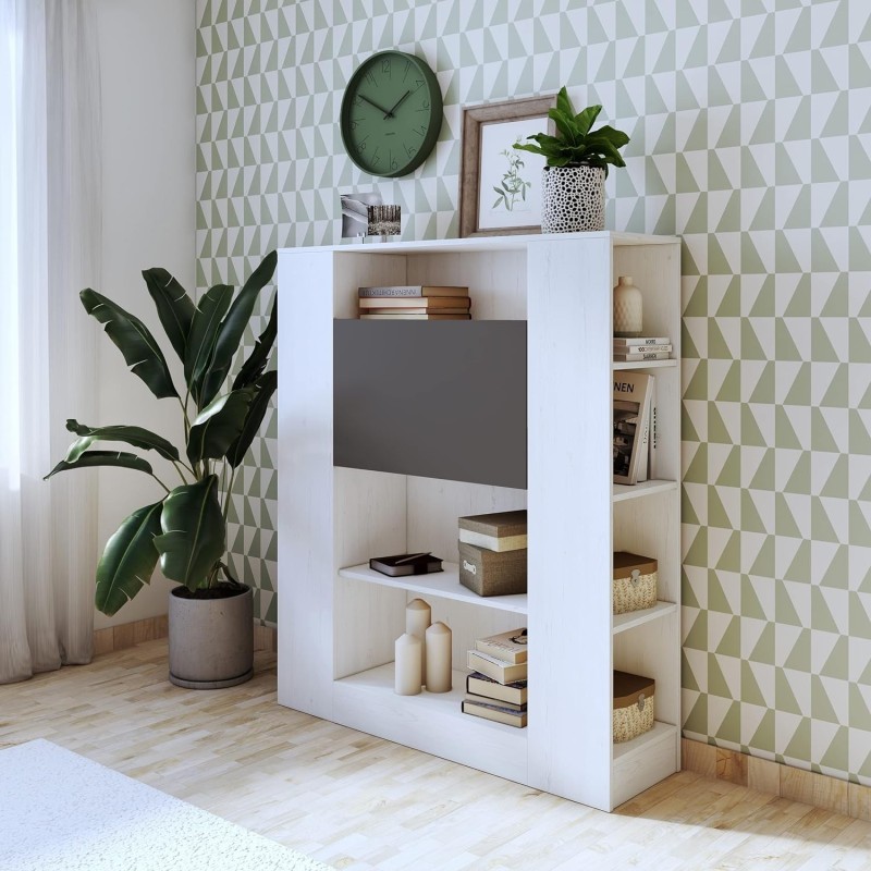 Estantería con Escritorio, Acabado en Blanco y Grafito, Medidas: 119,6 cm (Largo) x 139,6 cm (Alto) x 34,5 Cm