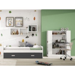 Estantería con Escritorio, Acabado en Blanco y Grafito, Medidas: 119,6 cm (Largo) x 139,6 cm (Alto) x 34,5 Cm