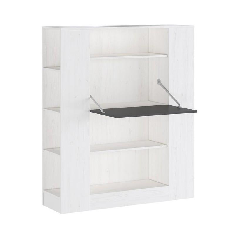 Estantería con Escritorio, Acabado en Blanco y Grafito, Medidas: 119,6 cm (Largo) x 139,6 cm (Alto) x 34,5 Cm