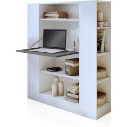 Estantería con Escritorio, Acabado en Blanco y Grafito, Medidas: 119,6 cm (Largo) x 139,6 cm (Alto) x 34,5 Cm