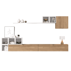 Meyvaser Mueble de salón y TV Conjunto muebles de salón apilable 301 Cm Ancho Color madera y blanco