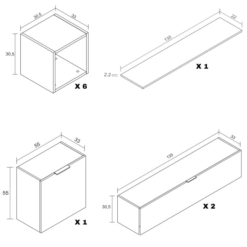 Meyvaser Mueble de salón y TV Conjunto muebles de salón apilable 301 Cm Ancho Color madera y blanco