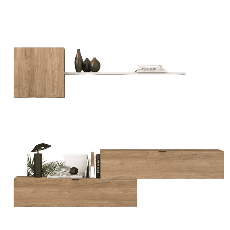 Meyvaser Mueble de salón y TV Conjunto muebles de salón apilable 235 Cm Ancho Color madera y blanco