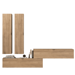 Meyvaser Mueble de salón y TV Conjunto muebles de salón apilable 235 Cm Ancho Color Madera y Blanco