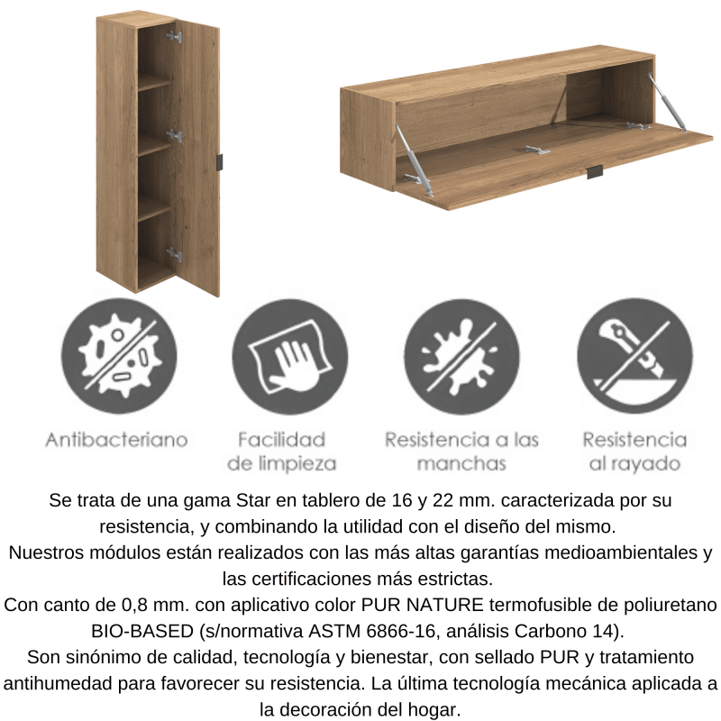 Meyvaser Mueble de salón y TV Conjunto muebles de salón apilable 235 Cm Ancho Color Madera y Blanco