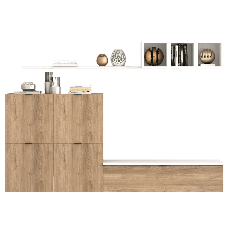 Meyvaser Mueble de salón y TV Conjunto muebles de salón apilable 245 Cm Ancho Color Madera y Blanco