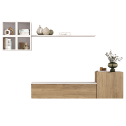 Meyvaser Mueble de salón y TV Conjunto muebles de salón apilable 245 Cm Ancho Color madera y blanco