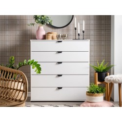 Cómoda de 5 Cajones para Dormitorio en Blanco, Gran Espacio Almacenamiento, Estilo Moderno, 90x40x95 cm