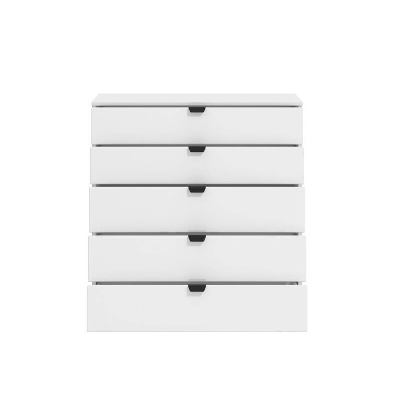 Cómoda de 5 Cajones para Dormitorio en Blanco, Gran Espacio Almacenamiento, Estilo Moderno, 90x40x95 cm