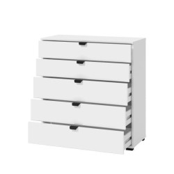 Cómoda de 5 Cajones para Dormitorio en Blanco, Gran Espacio Almacenamiento, Estilo Moderno, 90x40x95 cm