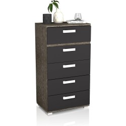 Sinfonier 5 Cajones, Cómoda, Almacenaje Dormitorio, Color Negro, Medidas: 60 cm (Lar) x 109,4 cm (Al) x 39,6 cm de (Fon)